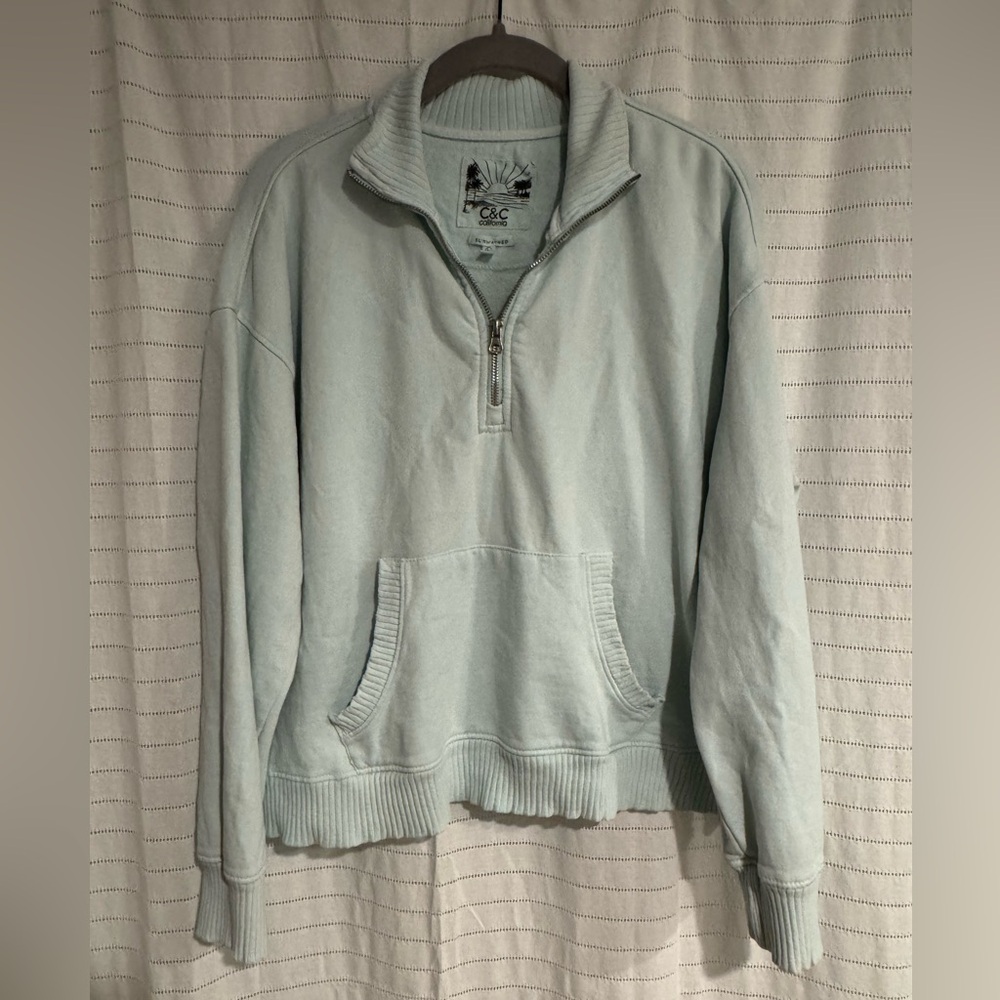 C&C California Sunwashed Light Blue Half Zip Sweatshirt Size Large